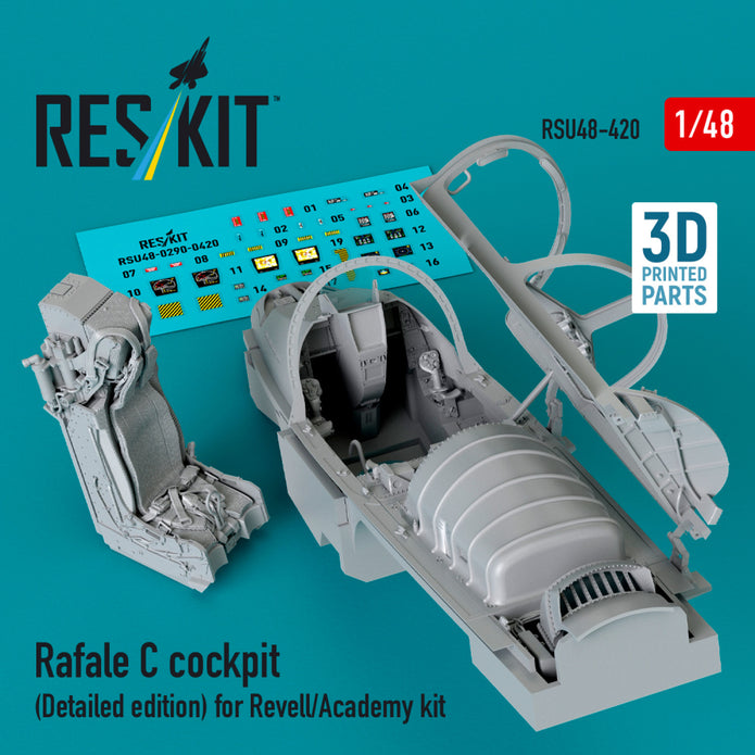 Dassault Rafale C Cockpit (Detailed edition) for Revell/Academy kit (3D printed) Scale 1:48 ResKit RSU48-0420 for Aircraft Model Kit