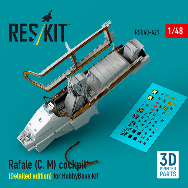 Dassault Rafale (C, M) Cockpit (Detailed edition) for HobbyBoss kit (3D Printed) Scale 1:48 ResKit RSU48-0421 for Aircraft Model Kit