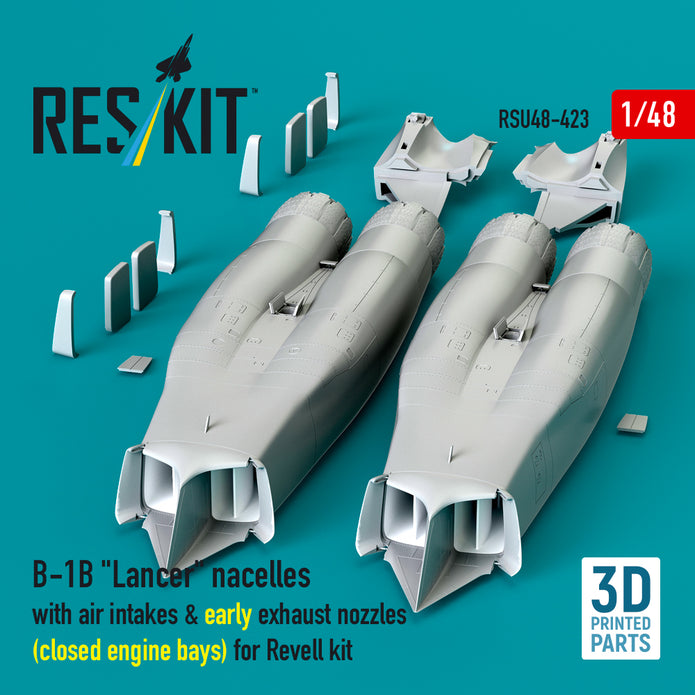 Rockwell B-1B Lancer Nacelles With Air Intakes & Early Exhaust Nozzles (Closed Engine Bays) for Revell kit (3D Printed) Scale 1:48 ResKit RSU48-0423