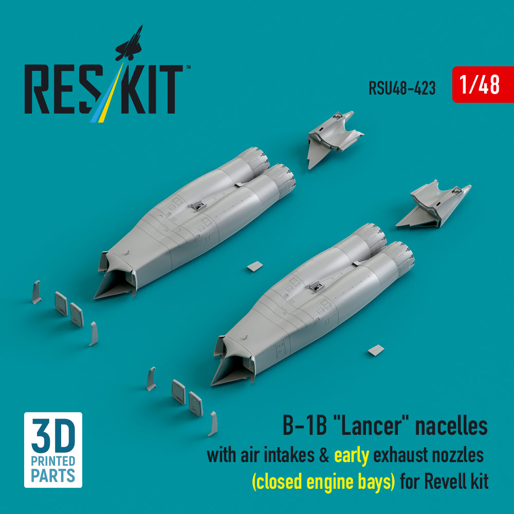 Rockwell B-1B Lancer Nacelles With Air Intakes & Early Exhaust Nozzles (Closed Engine Bays) for Revell kit (3D Printed) Scale 1:48 ResKit RSU48-0423