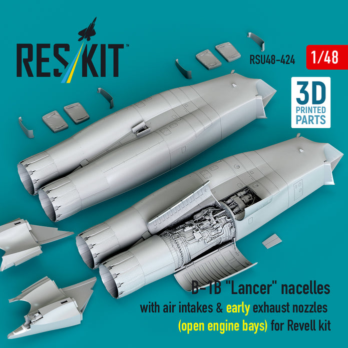 Rockwell B-1B Lancer Nacelles With Air Intakes & Early Exhaust Nozzles (Open Engine Bay) for Revell kit (3D Printed) Scale 1:48 ResKit RSU48-0424