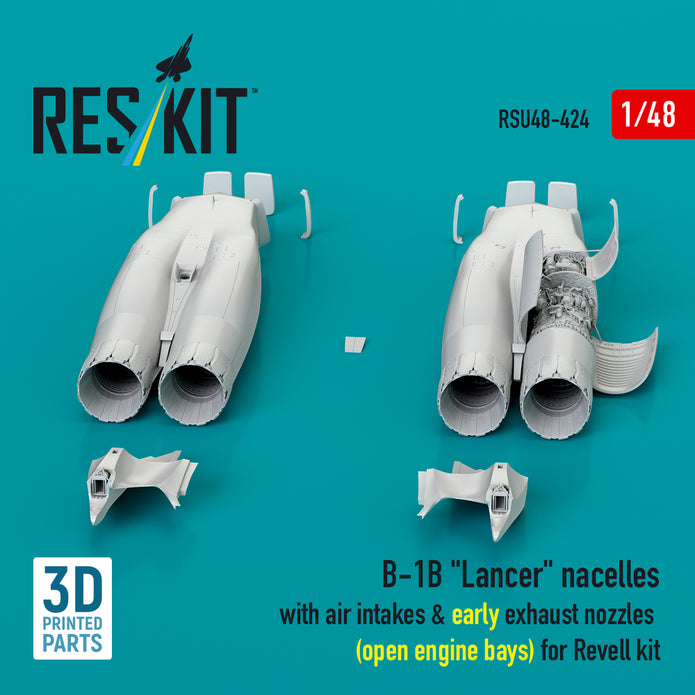Rockwell B-1B Lancer Nacelles With Air Intakes & Early Exhaust Nozzles (Open Engine Bay) for Revell kit (3D Printed) Scale 1:48 ResKit RSU48-0424