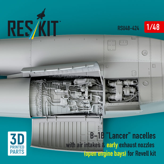 Rockwell B-1B Lancer Nacelles With Air Intakes & Early Exhaust Nozzles (Open Engine Bay) for Revell kit (3D Printed) Scale 1:48 ResKit RSU48-0424