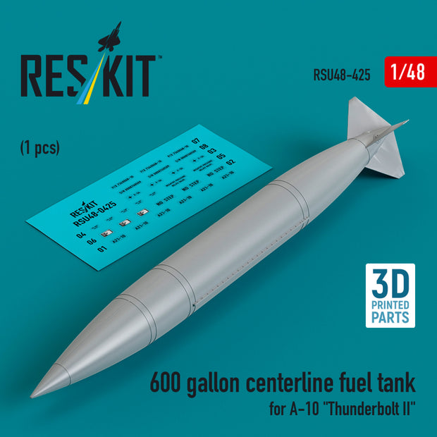 600 Gallon Centerline Fuel Tank for Fairchild Republic A-10 Thunderbolt II (1 pcs) (3D Printed) Scale 1:48 ResKit RSU48-0425 for Aircraft Model Kit