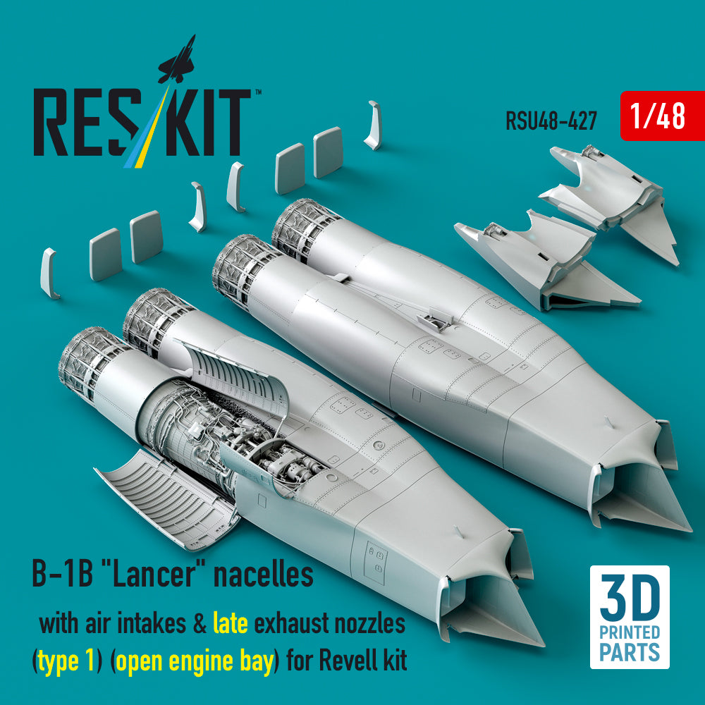 Rockwell B-1B Lancer Nacelles with Air Intakes & late Exhaust Nozzles (type 1) (Open Engine Bay) for Revell kit (3D Printed) Scale 1:48 ResKit RSU48-0427