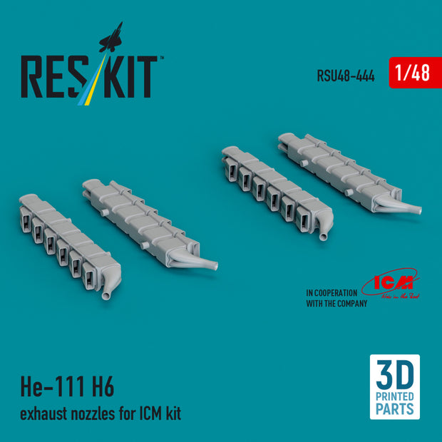 Heinkel He.111 H-6 Exhaust Nozzles for ICM kit (3D printed) Scale 1:48 ResKit RSU48-0444 for Aircraft Model Kit