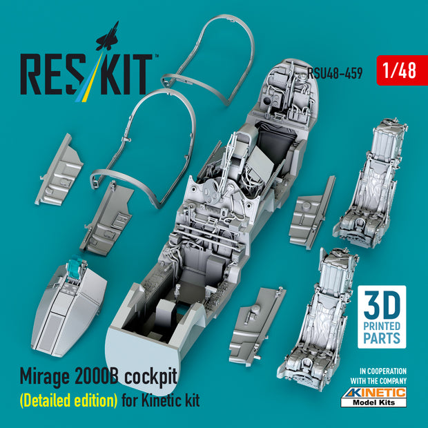 Dassault Mirage 2000B Cockpit (Detailed edition) for Kinetic kit (3D Printed) Scale 1:48 ResKit RSU48-0459 for Aircraft Model Kit