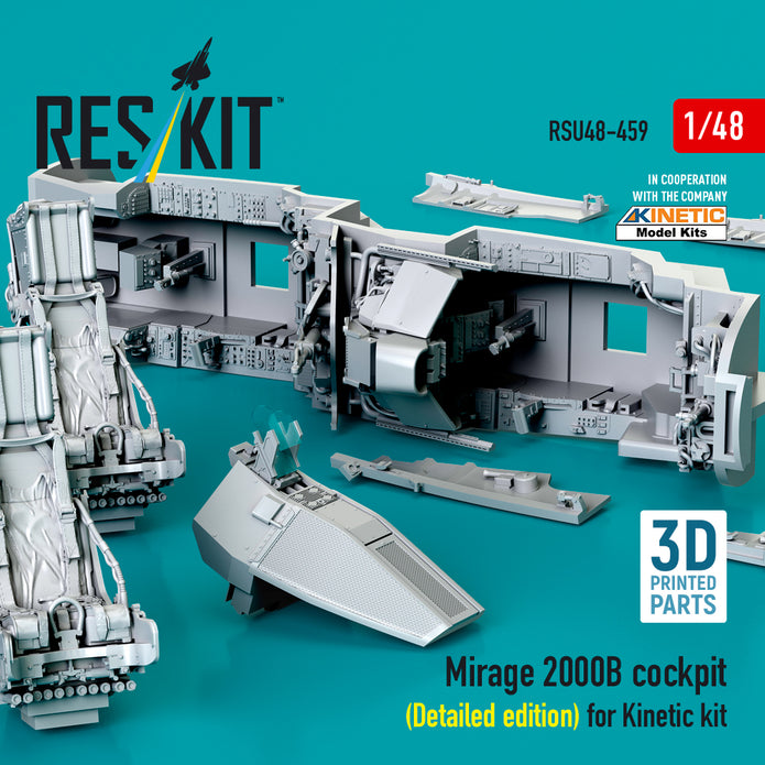 Dassault Mirage 2000B Cockpit (Detailed edition) for Kinetic kit (3D Printed) Scale 1:48 ResKit RSU48-0459 for Aircraft Model Kit