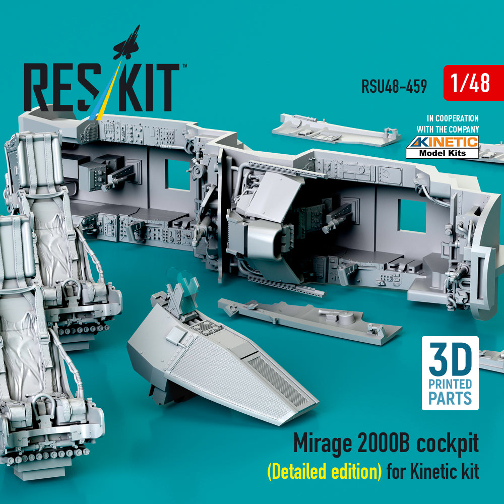 Dassault Mirage 2000B Cockpit (Detailed edition) for Kinetic kit (3D Printed) Scale 1:48 ResKit RSU48-0459 for Aircraft Model Kit