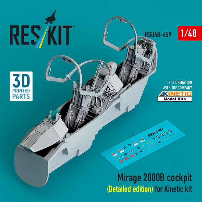 Dassault Mirage 2000B Cockpit (Detailed edition) for Kinetic kit (3D Printed) Scale 1:48 ResKit RSU48-0459 for Aircraft Model Kit