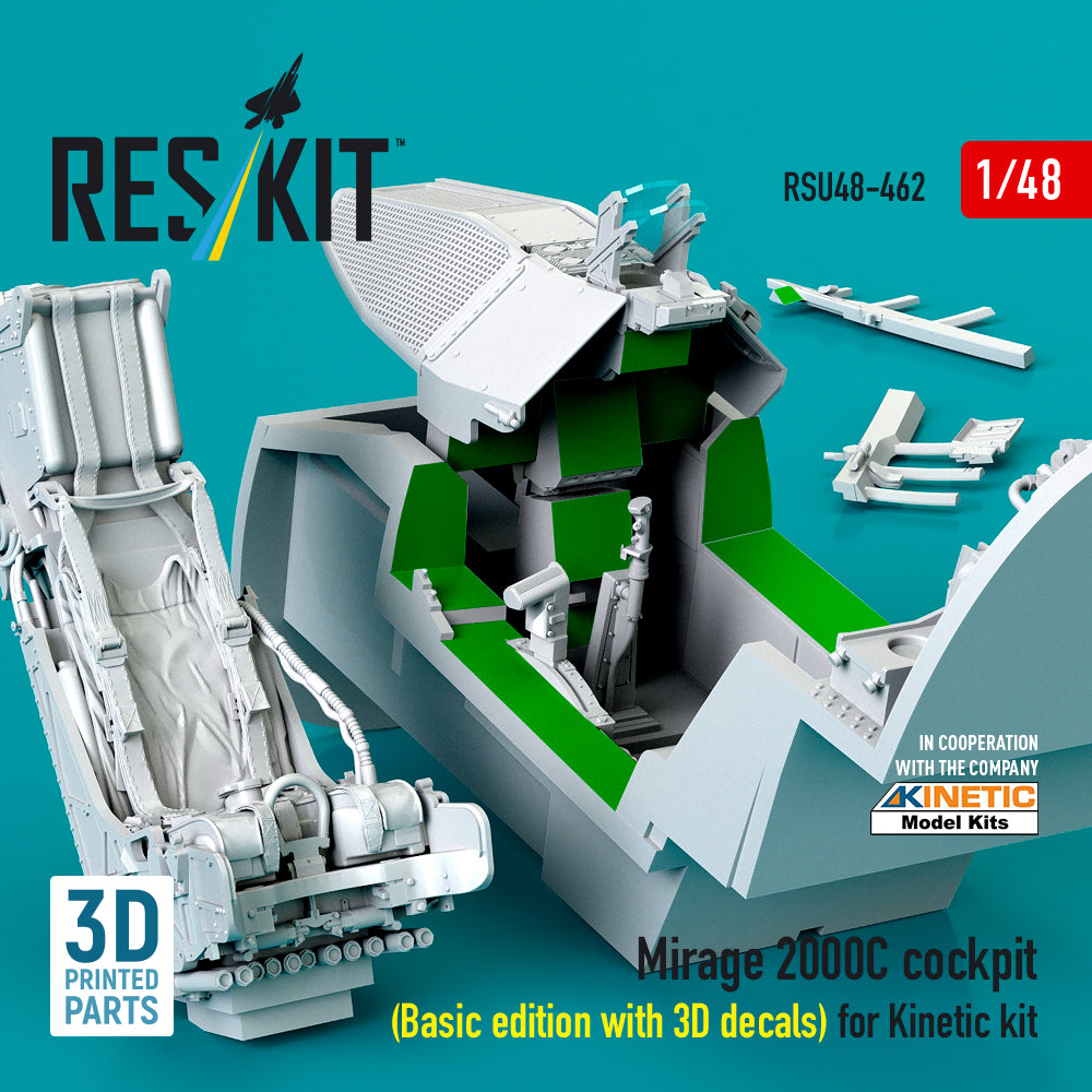 Mirage 2000C cockpit (Basic edition with 3D decals) for Kinetic kit (3D Printed) Scale 1:48 ResKit RSU48-0462