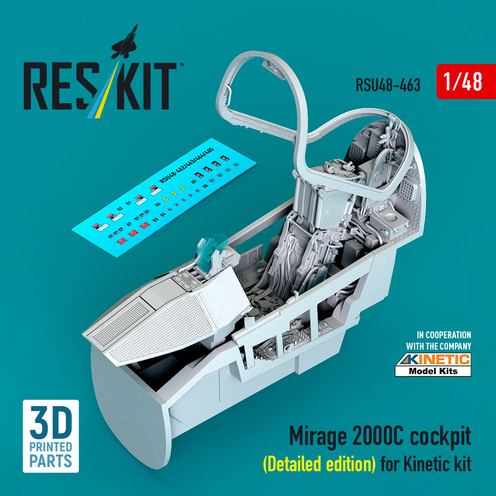 Mirage 2000C cockpit (Detailed edition) for Kinetic kit (3D Printed) Scale 1:48 ResKit RSU48-0463