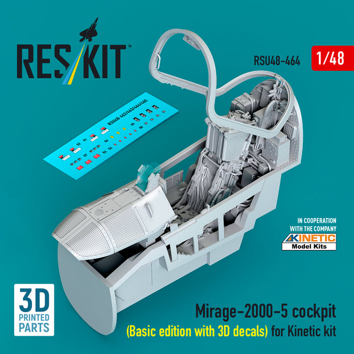 Mirage-2000-5 cockpit (Basic edition with 3D decals) for Kinetic kit (3D Printed) Scale 1:48 ResKit RSU48-0464