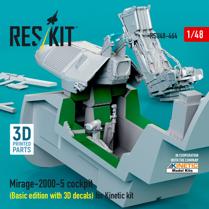 Mirage-2000-5 cockpit (Basic edition with 3D decals) for Kinetic kit (3D Printed) Scale 1:48 ResKit RSU48-0464