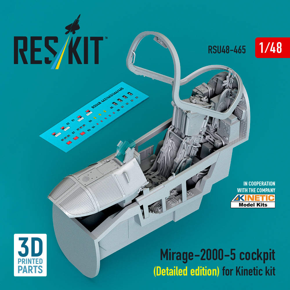 Mirage-2000-5 cockpit (Detailed edition) for Kinetic kit (3D Printed) Scale 1:48 ResKit RSU48-0465