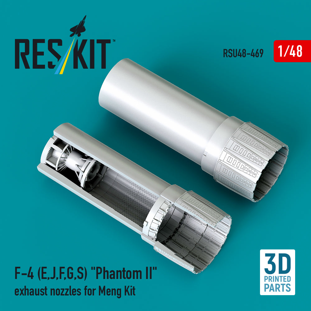 McDonnell Douglas F-4 (E, J, F, G, S) Phantom II Exhaust Nozzles for Meng kit (3D Printed) Scale 1:48 ResKit RSU48-0469 for Aircraft Model Kit