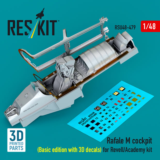 Dassault Rafale M Cockpit (Basic edition with 3D Decals) for Revell/Academy kit (3D Printed) Scale 1:48 ResKit RSU48-0479 for Aircraft Model Kit