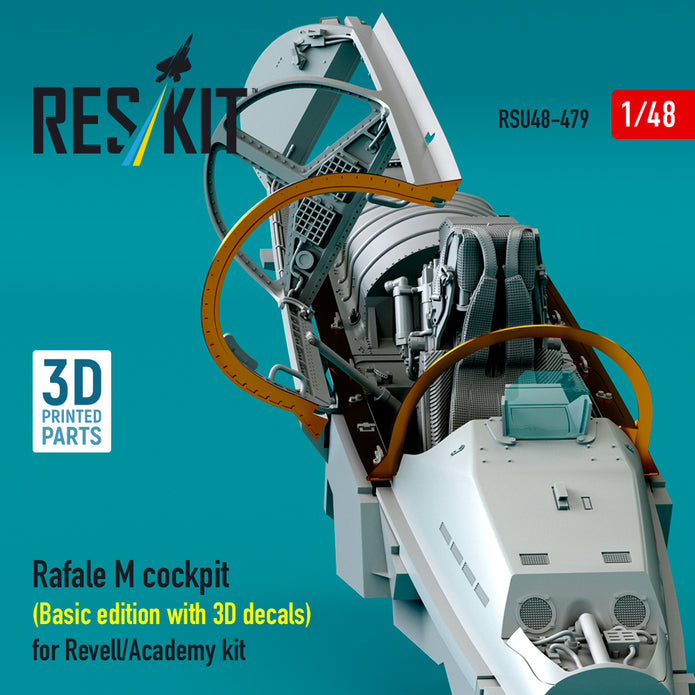 Dassault Rafale M Cockpit (Basic edition with 3D Decals) for Revell/Academy kit (3D Printed) Scale 1:48 ResKit RSU48-0479 for Aircraft Model Kit