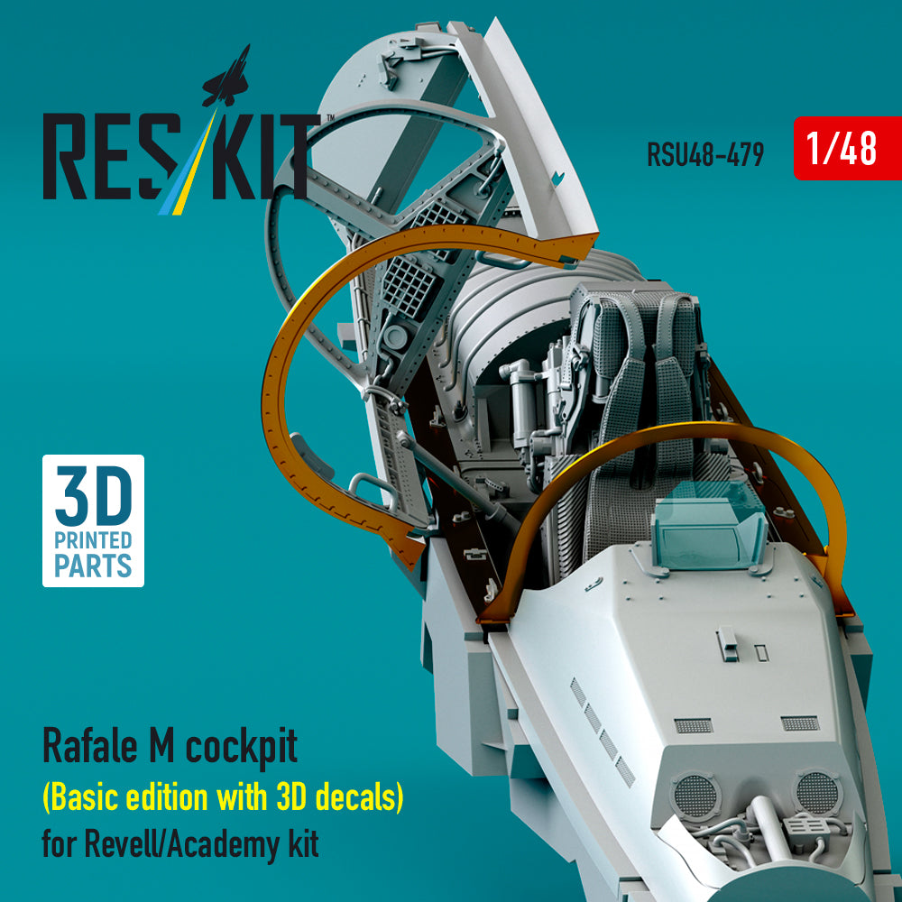 Dassault Rafale M Cockpit (Basic edition with 3D Decals) for Revell/Academy kit (3D Printed) Scale 1:48 ResKit RSU48-0479 for Aircraft Model Kit