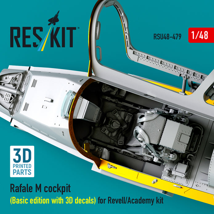 Dassault Rafale M Cockpit (Basic edition with 3D Decals) for Revell/Academy kit (3D Printed) Scale 1:48 ResKit RSU48-0479 for Aircraft Model Kit
