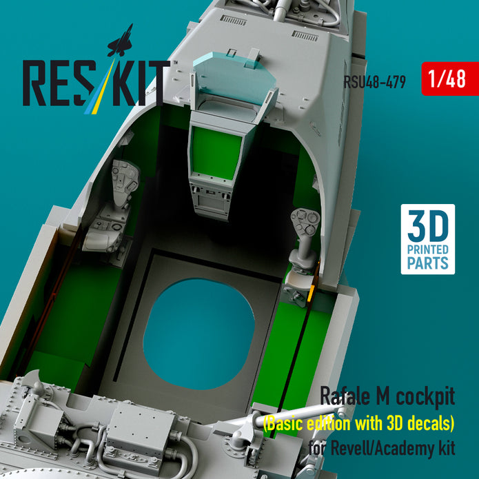 Dassault Rafale M Cockpit (Basic edition with 3D Decals) for Revell/Academy kit (3D Printed) Scale 1:48 ResKit RSU48-0479 for Aircraft Model Kit