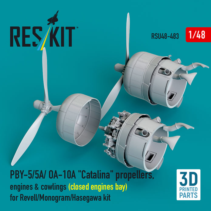 PBY-5/5A/ OA-10A Catalina propellers, engines & cowlings (closed engines bay) for Revell/Monogram/Hasegawa kit (3D Printed) Scale 1:48 ResKit RSU48-0483
