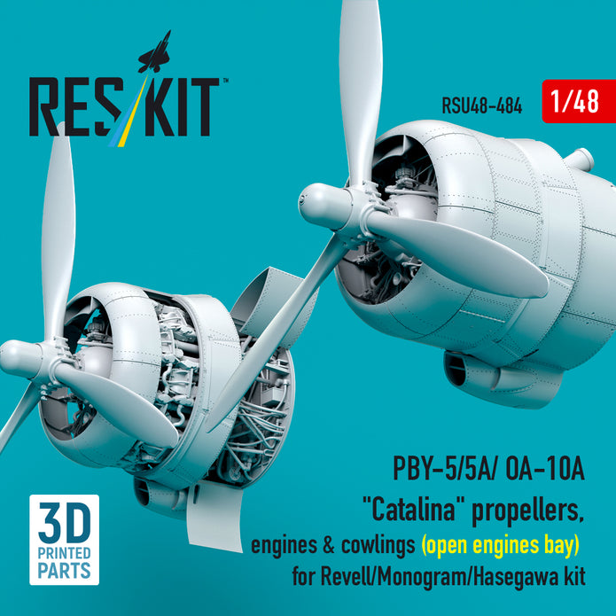 PBY-5/5A/ OA-10A Catalina propellers, engines & cowlings (open engines bay) for Revell/Monogram/Hasegawa kit (3D Printed) Scale 1:48 ResKit RSU48-0484