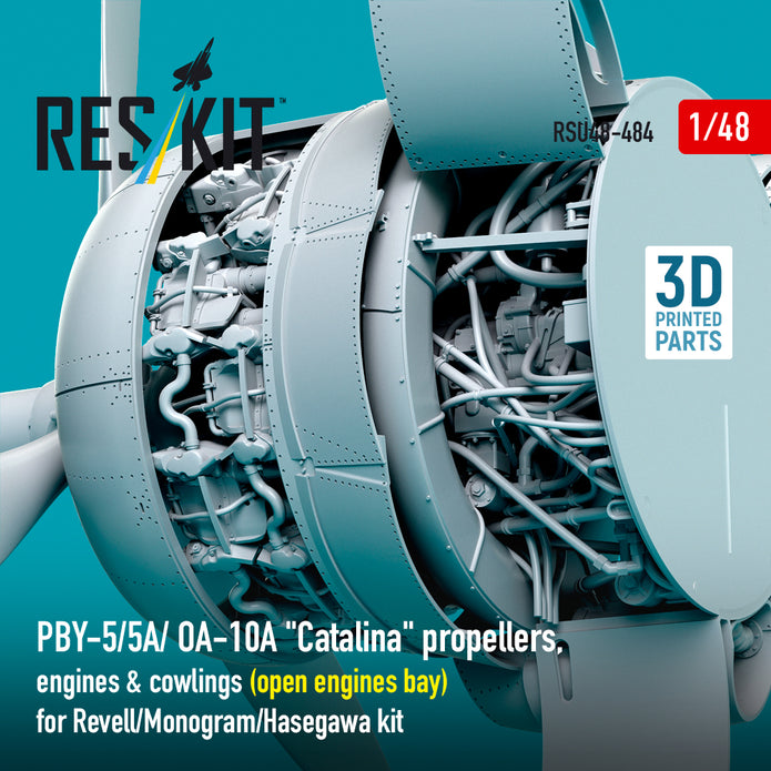 PBY-5/5A/ OA-10A Catalina propellers, engines & cowlings (open engines bay) for Revell/Monogram/Hasegawa kit (3D Printed) Scale 1:48 ResKit RSU48-0484