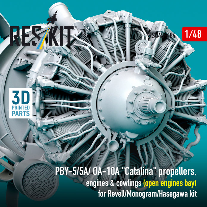 PBY-5/5A/ OA-10A Catalina propellers, engines & cowlings (open engines bay) for Revell/Monogram/Hasegawa kit (3D Printed) Scale 1:48 ResKit RSU48-0484