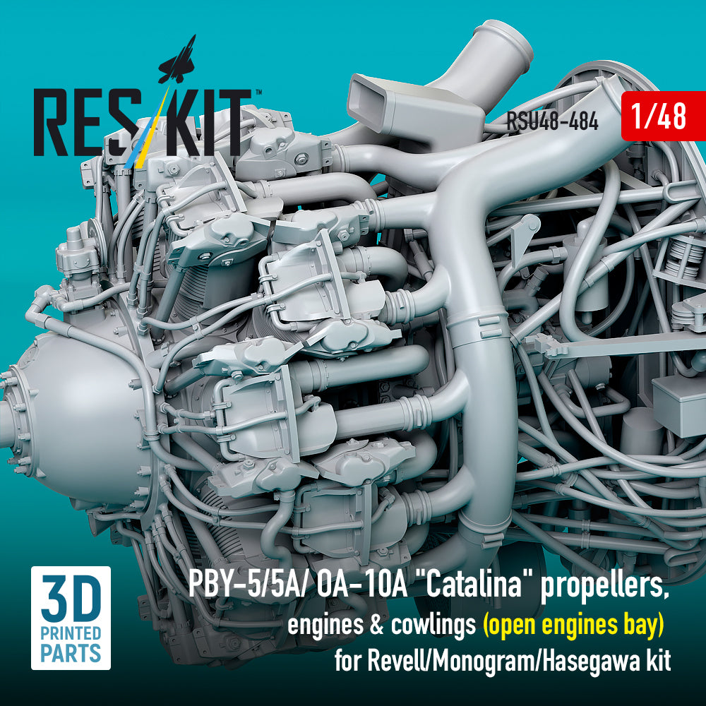 PBY-5/5A/ OA-10A Catalina propellers, engines & cowlings (open engines bay) for Revell/Monogram/Hasegawa kit (3D Printed) Scale 1:48 ResKit RSU48-0484