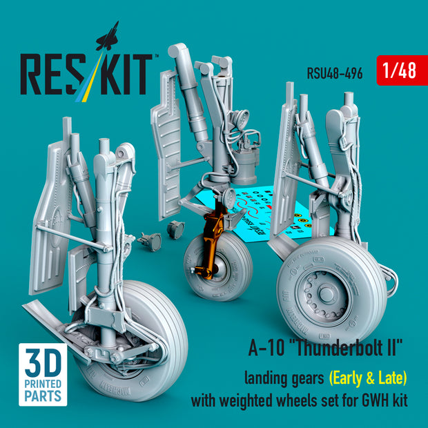 A-10 Thunderbolt II landing gears (Early & Late) with weighted wheels set for GWH kit (Metal+3D Printed) Scale 1:48 ResKit RSU48-0496