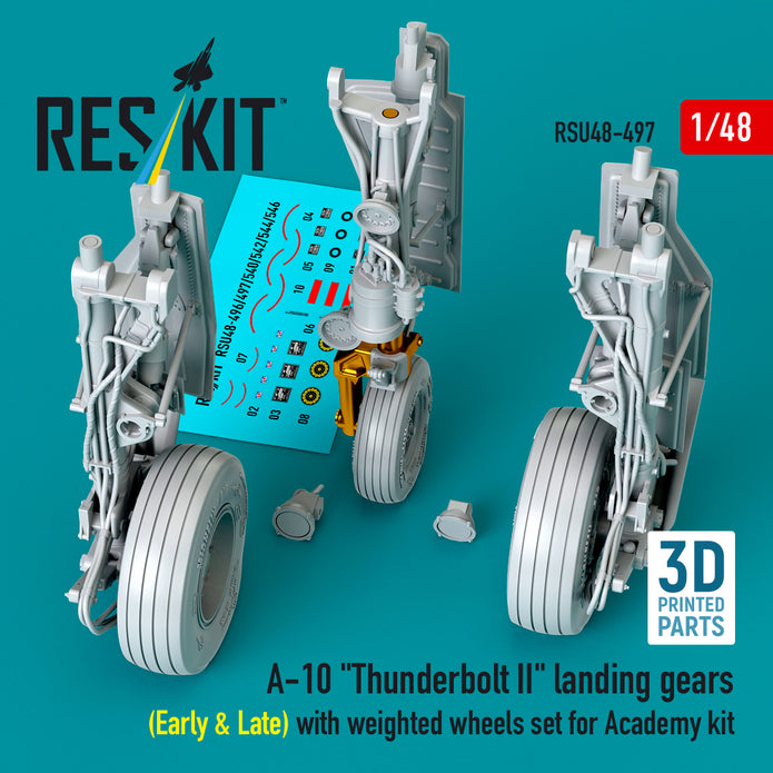 A-10 Thunderbolt II landing gears (Early & Late) with weighted wheels set for Academy kit (Metal+3D Printed) Scale 1:48 ResKit RSU48-0497