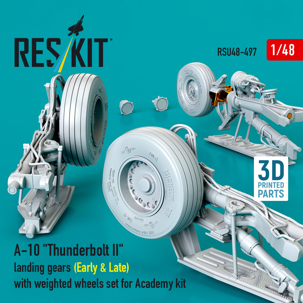 A-10 Thunderbolt II landing gears (Early & Late) with weighted wheels set for Academy kit (Metal+3D Printed) Scale 1:48 ResKit RSU48-0497