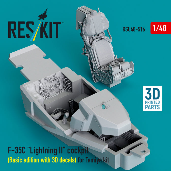 F-35C Lightning II cockpit (Basic edition with 3D decals) for Tamiya kit (3D Printed) Scale 1:48 ResKit RSU48-0516