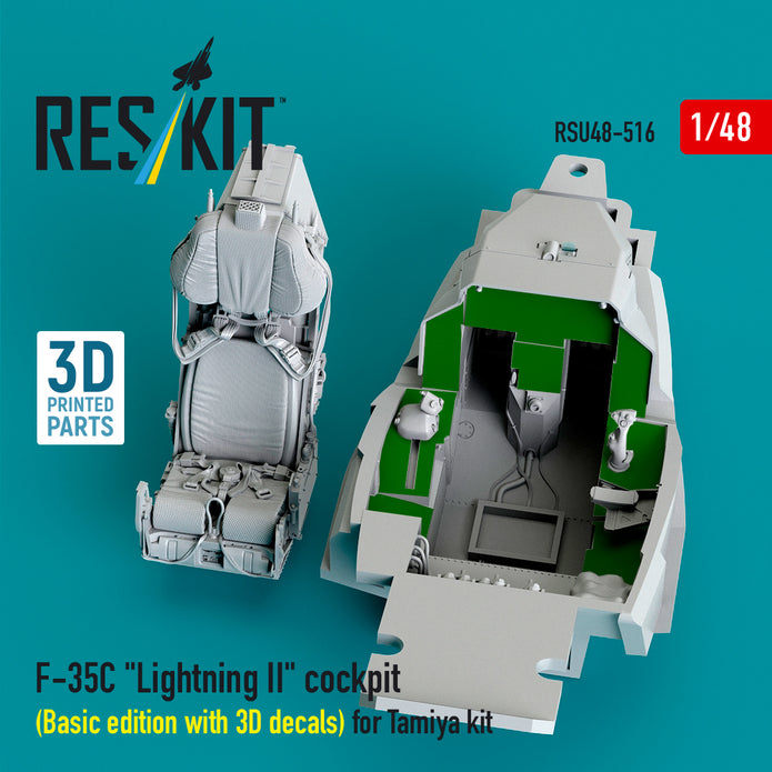 F-35C Lightning II cockpit (Basic edition with 3D decals) for Tamiya kit (3D Printed) Scale 1:48 ResKit RSU48-0516