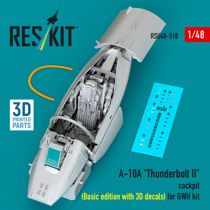 A-10A Thunderbolt II cockpit (Basic edition with 3D decals) for GWH kit (3D Printed) Scale 1:48 ResKit RSU48-0518