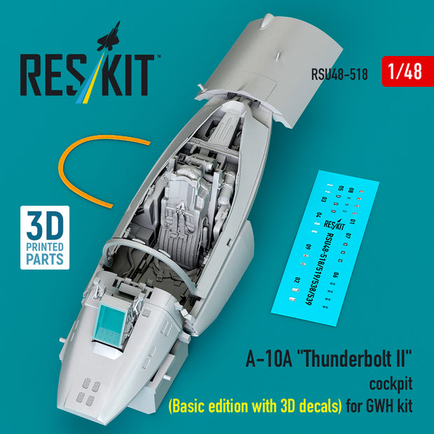 A-10A Thunderbolt II cockpit (Basic edition with 3D decals) for GWH kit (3D Printed) Scale 1:48 ResKit RSU48-0518