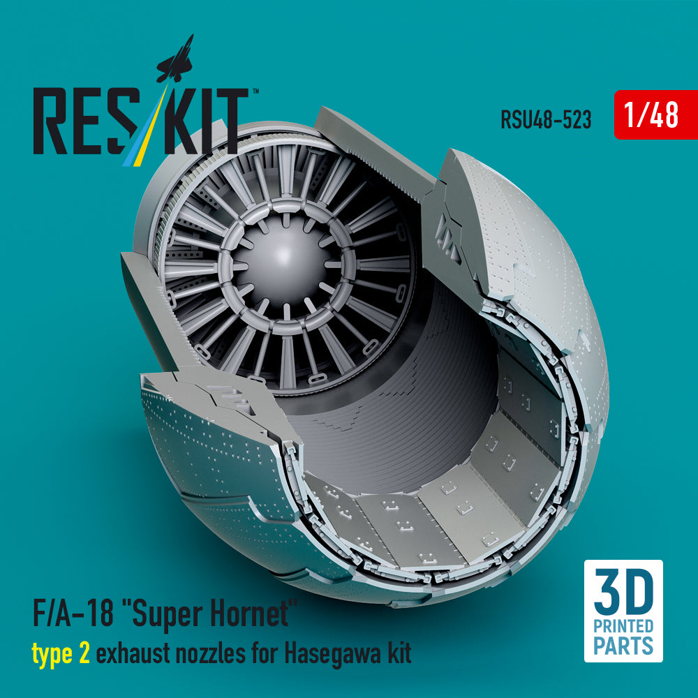 F/A-18 Super Hornet type 2 exhaust nozzles for Hasegawa kit (3D Printed) Scale 1:48 ResKit RSU48-0523