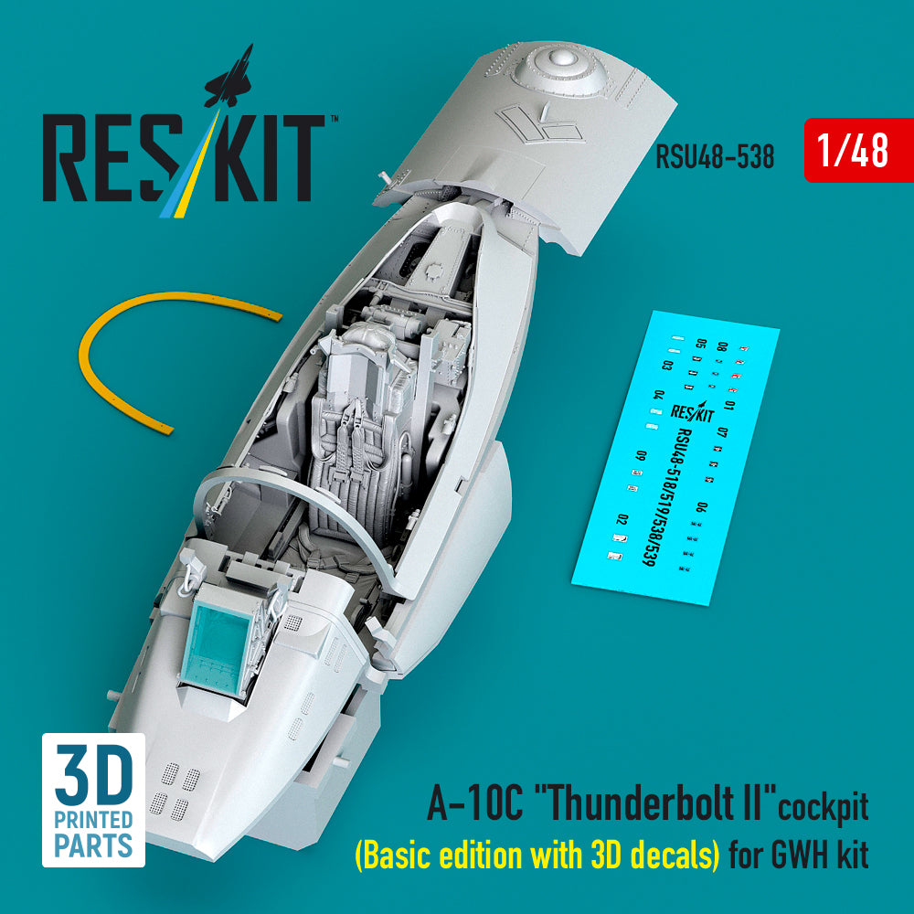 A-10C Thunderbolt II cockpit (Basic edition with 3D decals) for GWH kit (3D Printed) Scale 1:48 ResKit RSU48-0538