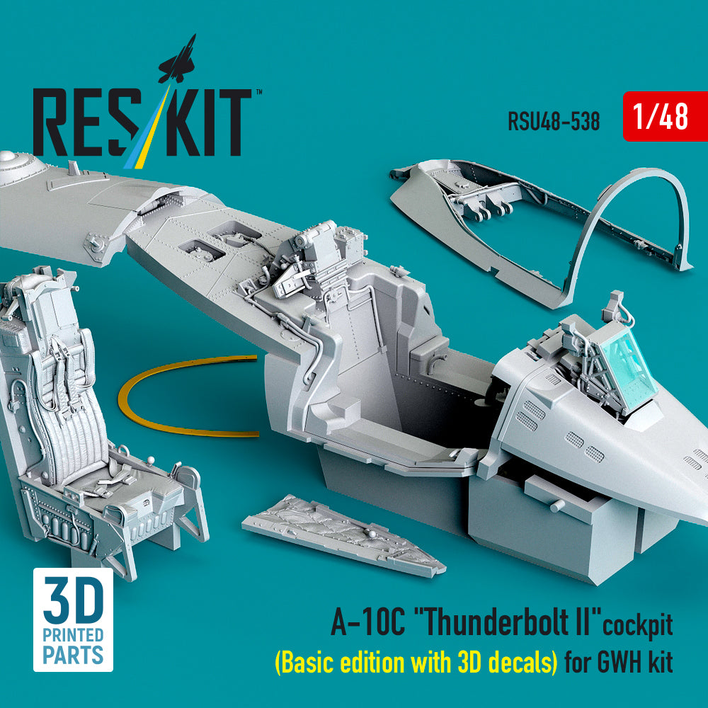 A-10C Thunderbolt II cockpit (Basic edition with 3D decals) for GWH kit (3D Printed) Scale 1:48 ResKit RSU48-0538