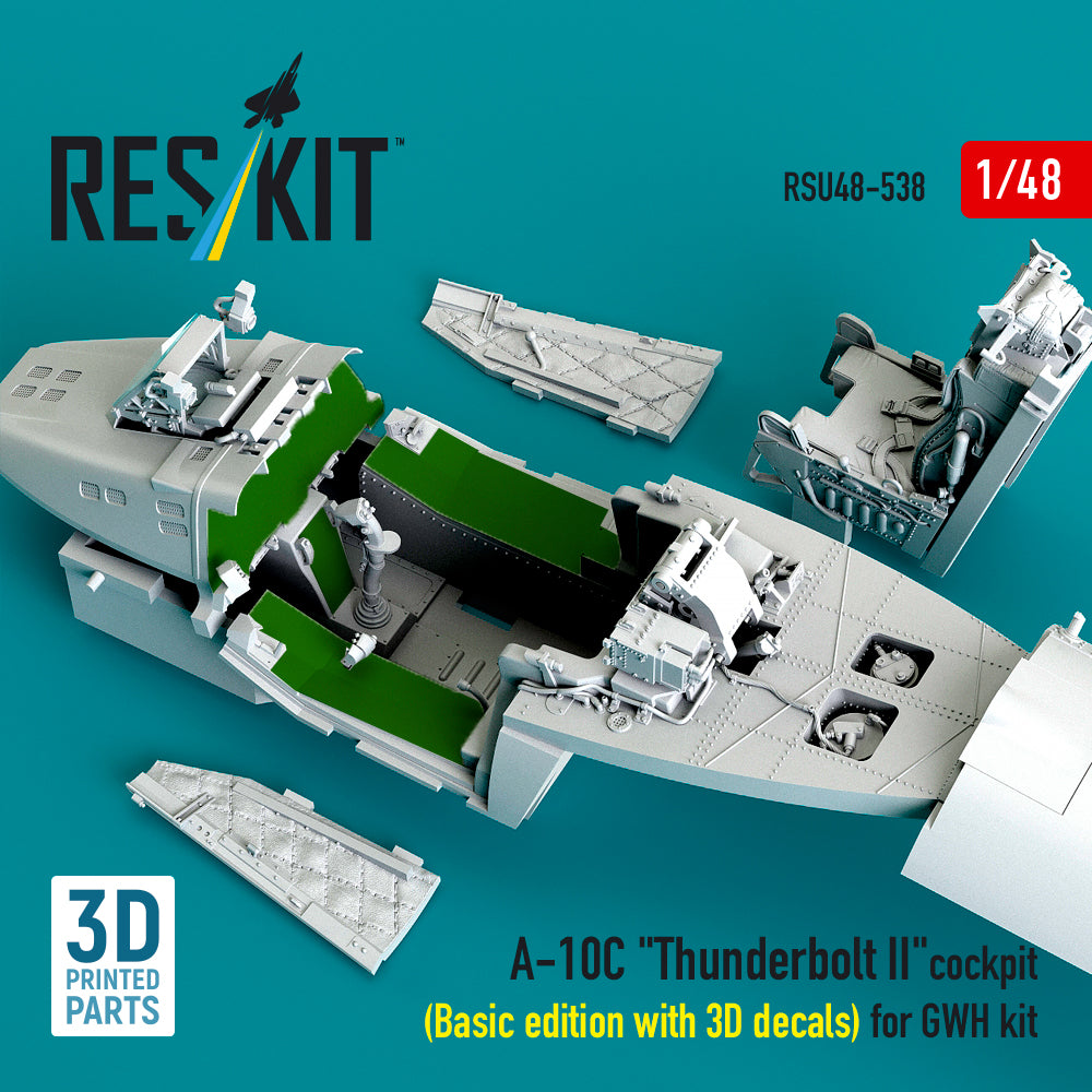 A-10C Thunderbolt II cockpit (Basic edition with 3D decals) for GWH kit (3D Printed) Scale 1:48 ResKit RSU48-0538