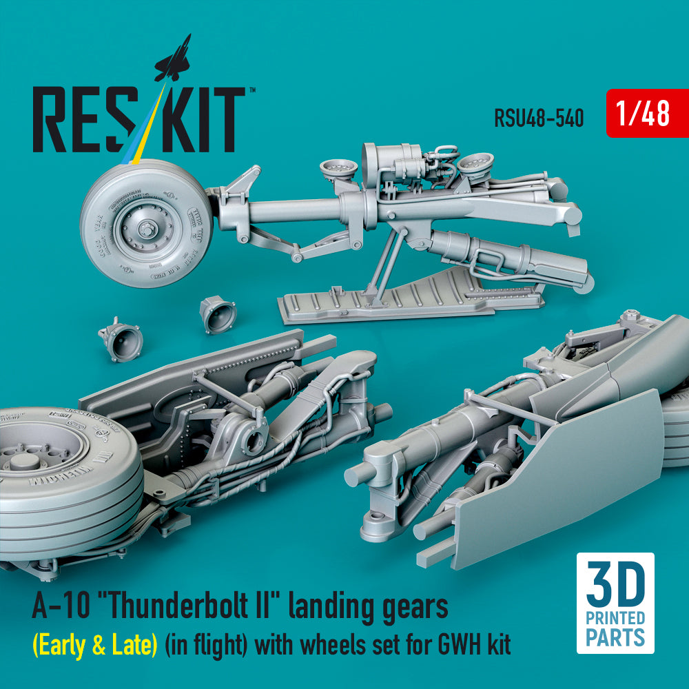 A-10 Thunderbolt II landing gears (Early & Late) (in flight) with wheels set for GWH kit (3D Printed) Scale 1:48 ResKit RSU48-0540