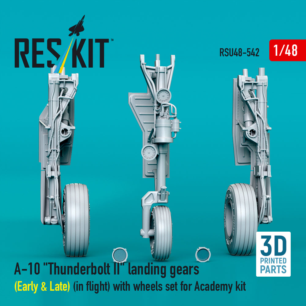 A-10 Thunderbolt II landing gears (Early & Late) (in flight) with wheels set for Academy kit (3D Printed) Scale 1:48 ResKit RSU48-0542