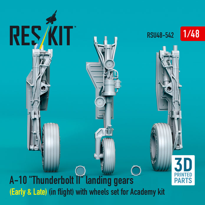A-10 Thunderbolt II landing gears (Early & Late) (in flight) with wheels set for Academy kit (3D Printed) Scale 1:48 ResKit RSU48-0542