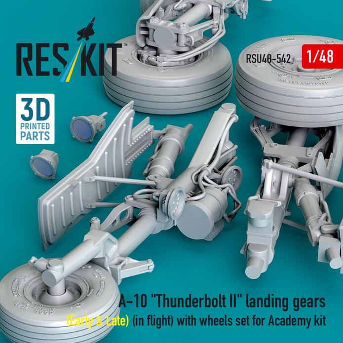 A-10 Thunderbolt II landing gears (Early & Late) (in flight) with wheels set for Academy kit (3D Printed) Scale 1:48 ResKit RSU48-0542