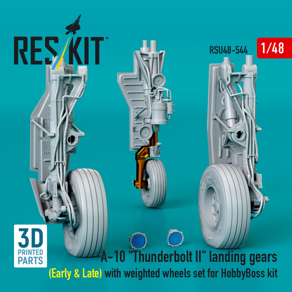 A-10 Thunderbolt II landing gears (Early & Late) with weighted wheels set for HobbyBoss kit (Metal+3D Printed) Scale 1:48 ResKit RSU48-0544