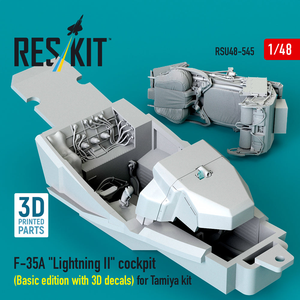 F-35A Lightning II cockpit (Basic edition with 3D decals) for Tamiya kit (3D Printed) Scale 1:48 ResKit RSU48-0545
