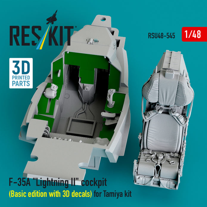 F-35A Lightning II cockpit (Basic edition with 3D decals) for Tamiya kit (3D Printed) Scale 1:48 ResKit RSU48-0545
