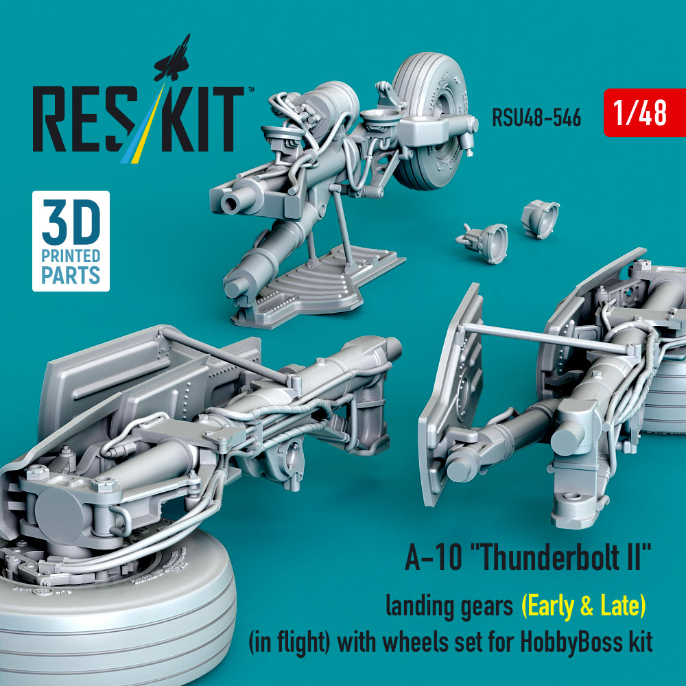 A-10 Thunderbolt II landing gears (Early & Late) (in flight) with wheels set for HobbyBoss kit (3D Printed) Scale 1:48 ResKit RSU48-0546