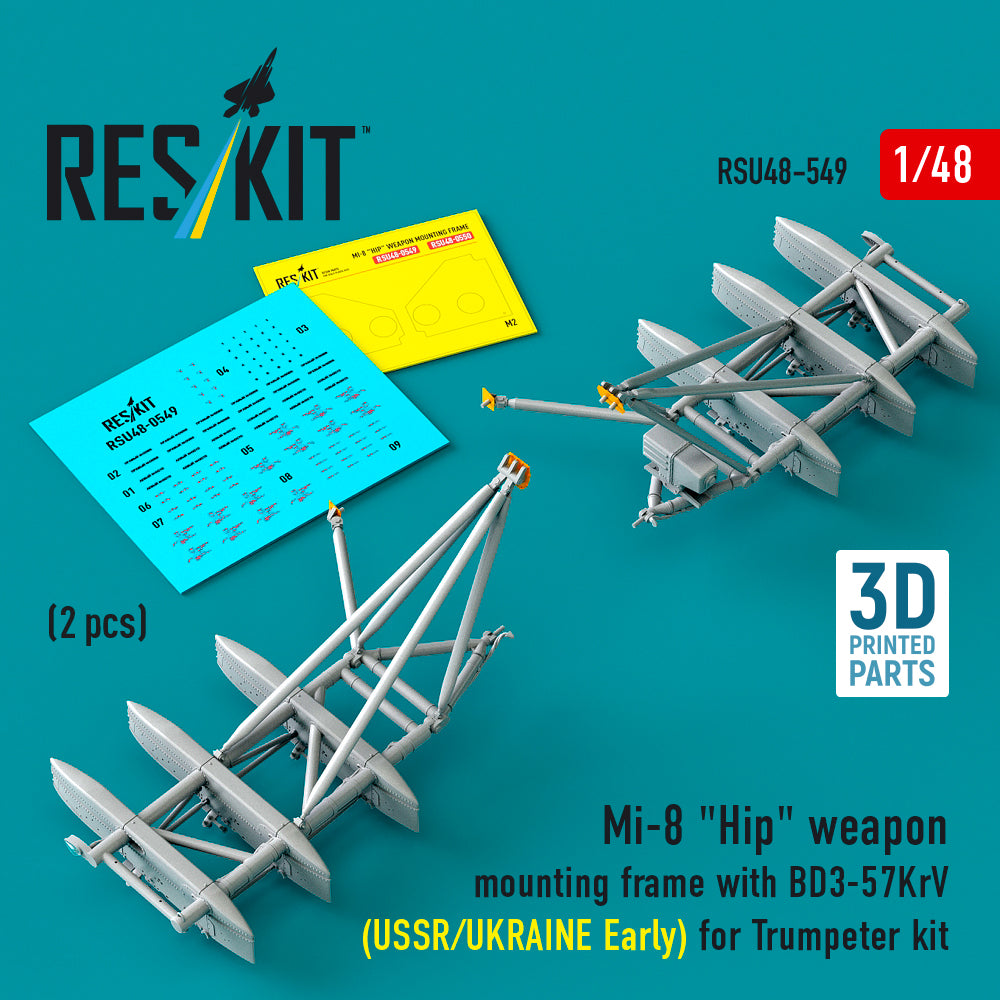 Mi-8 Hip weapon mounting frame with BD3-57KrV for Trumpeter kit (USSR/UKRAINE Early) (2 pcs) (3D Printed) Scale 1:48 ResKit RSU48-0549